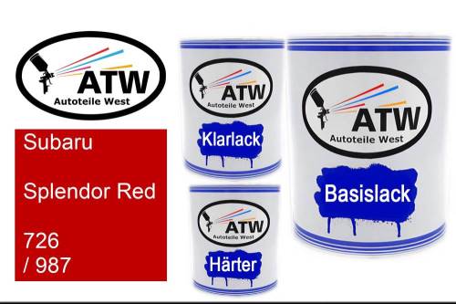 Subaru, Splendor Red, 726 / 987: 1L Lackdose + 1L Klarlack + 500ml Härter - Set, von ATW Autoteile West.